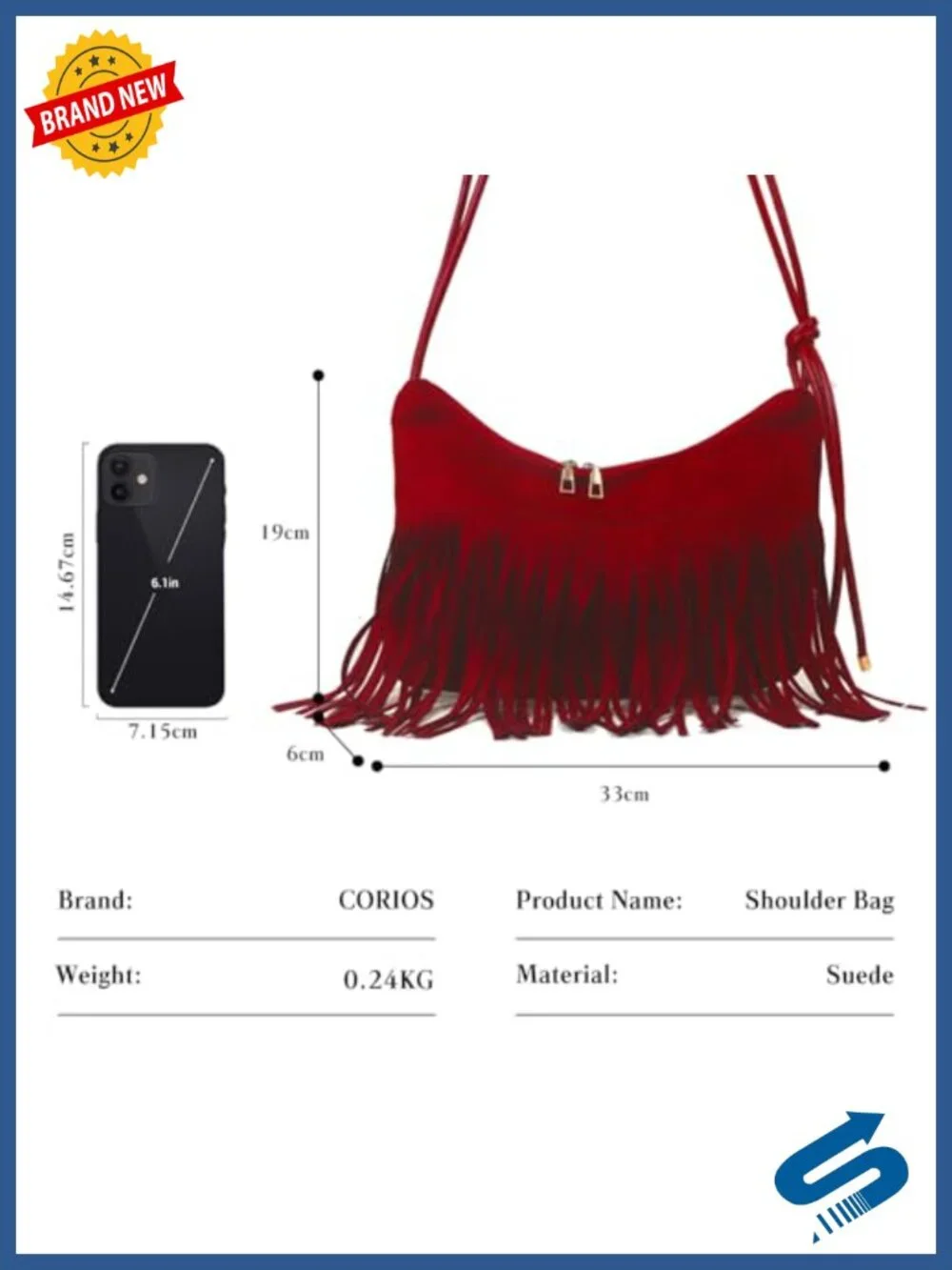Vintage Fringe Suede Hobo Bag Tassel Shoulder Crossbody Purse